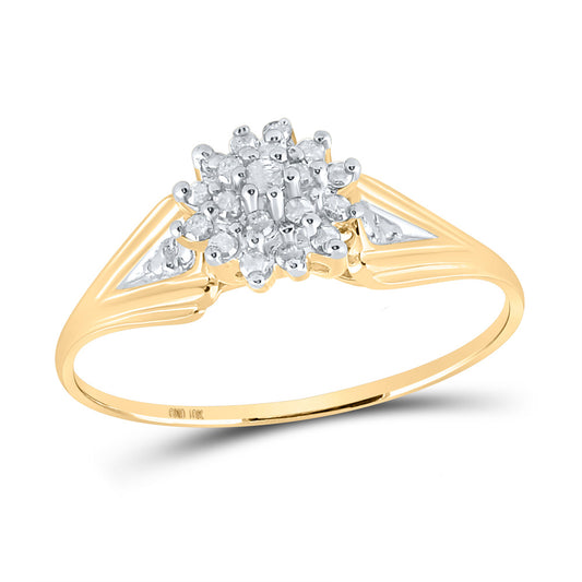 10kt Yellow Gold Womens Round Diamond Cluster Ring 1/10 Cttw