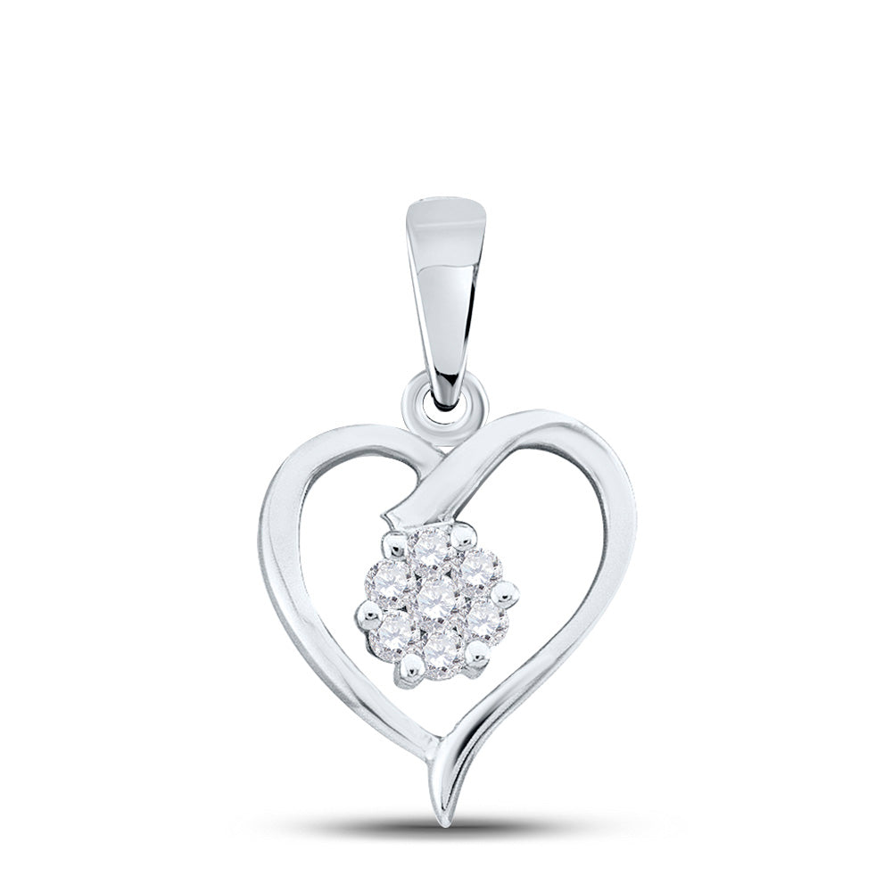 10kt White Gold Womens Round Diamond Heart Pendant 1/12 Cttw