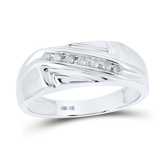 10kt White Gold Mens Round Diamond Diagonal Row Wedding Band Ring 1/8 Cttw