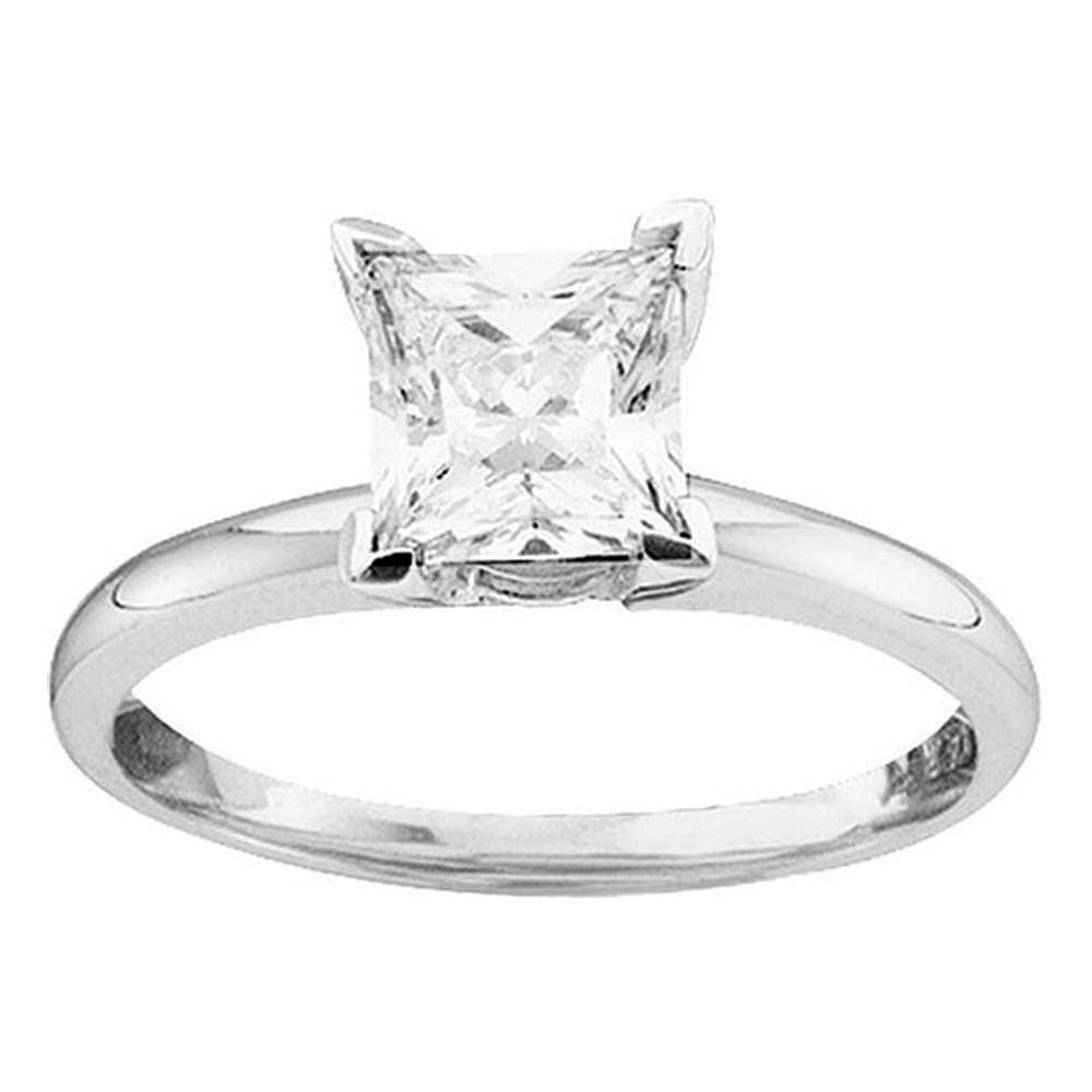 14kt White Gold Womens Princess Diamond Solitaire Bridal Wedding Engagement Ring 7/8 Cttw