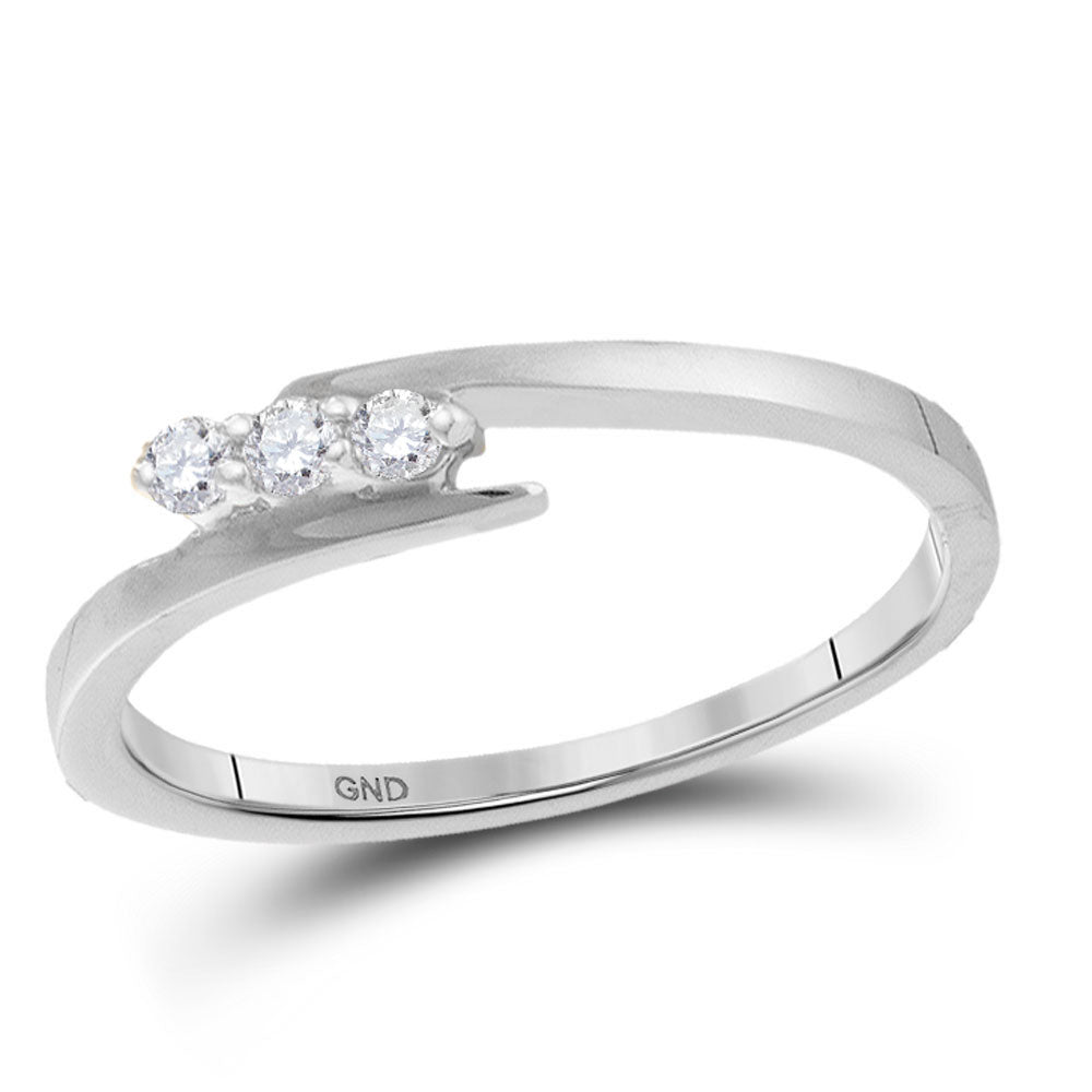 10kt White Gold Womens Round Diamond 3-stone Promise Bridal Engagement Ring  1/10 Cttw