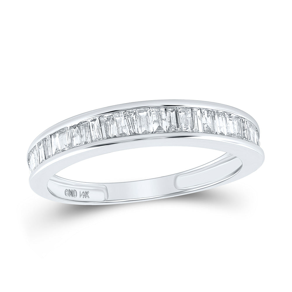 14kt White Gold Womens Baguette Diamond Wedding Band 1/2 Cttw