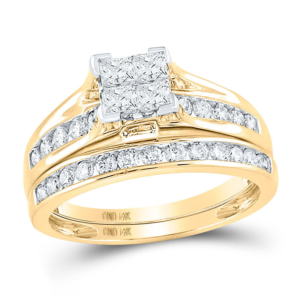 14kt Yellow Gold Princess Diamond Bridal Wedding Ring Band Set 1 Cttw - Size 7