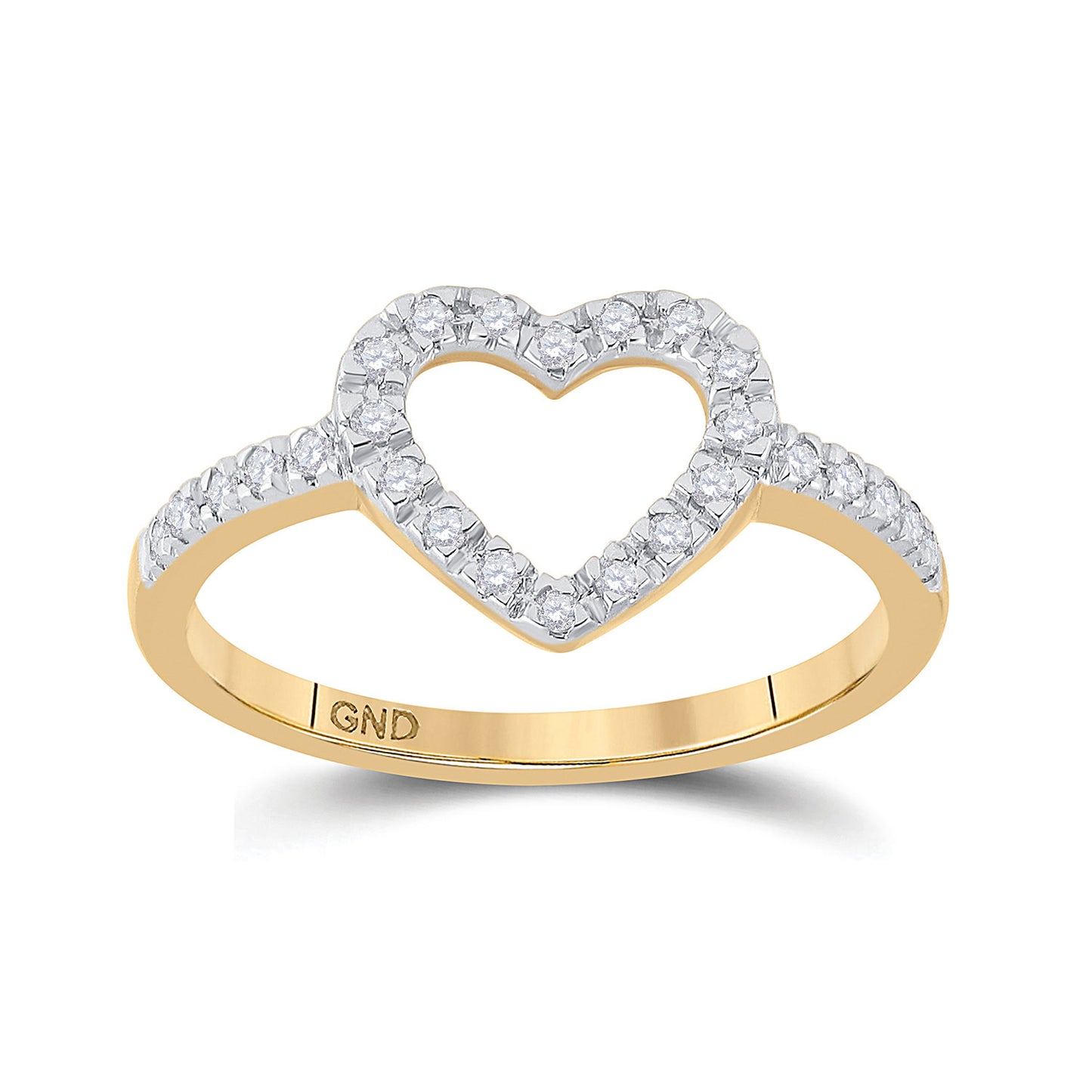 10kt Yellow Gold Womens Round Diamond Heart Ring 1/5 Cttw