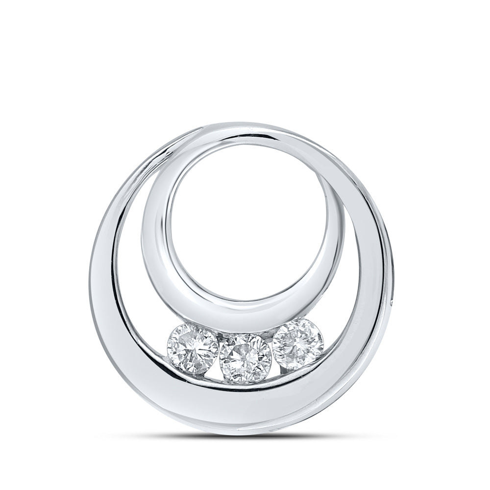 10kt White Gold Womens Round Diamond 3-Stone Circle Pendant 1/5 Cttw