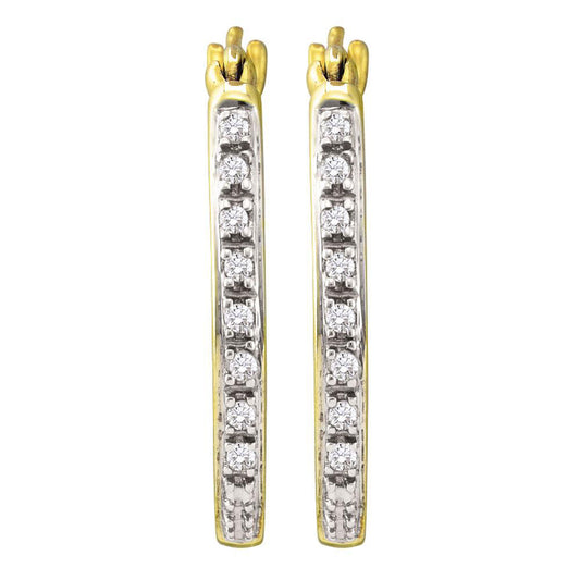 10kt Yellow Gold Womens Round Diamond Slender Single Row Hoop Earrings 1/8 Cttw