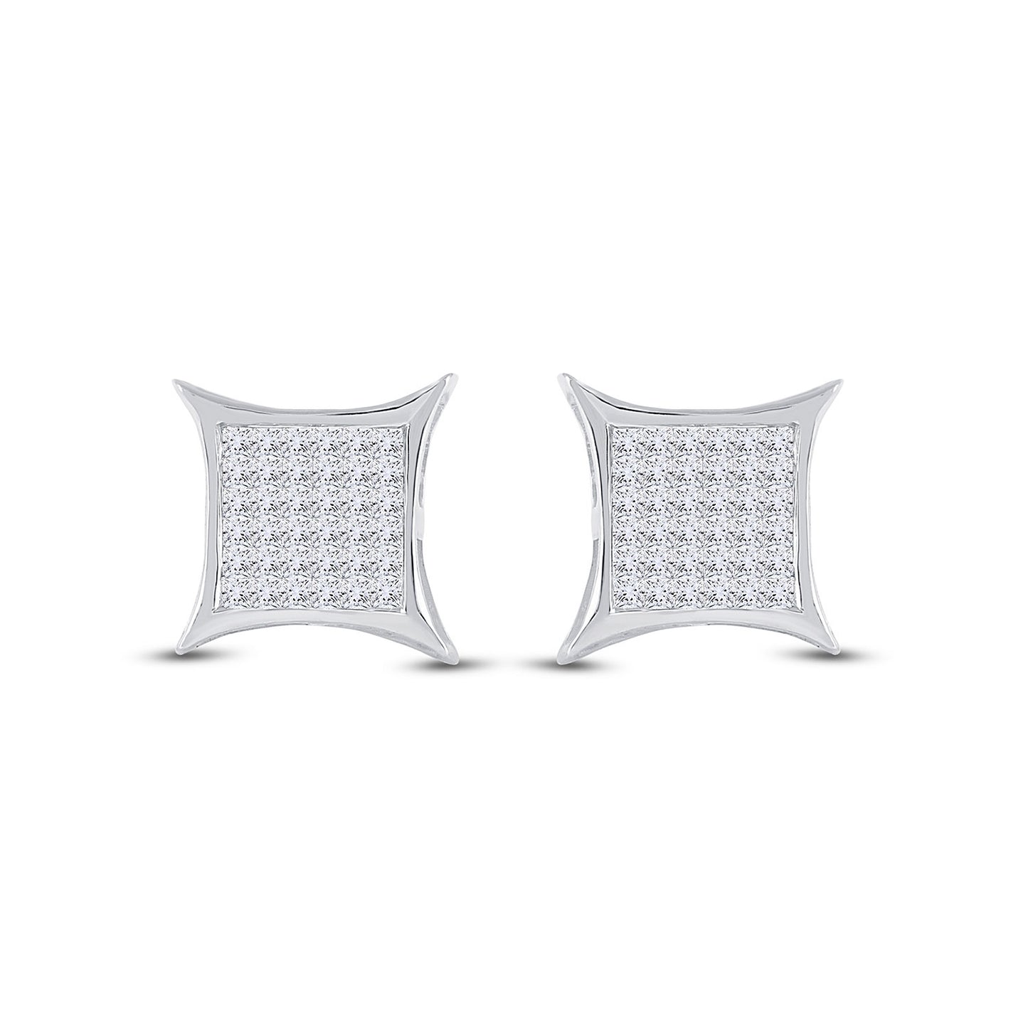 14kt White Gold Womens Princess Diamond Square Kite Stud Earrings 1/2 Cttw