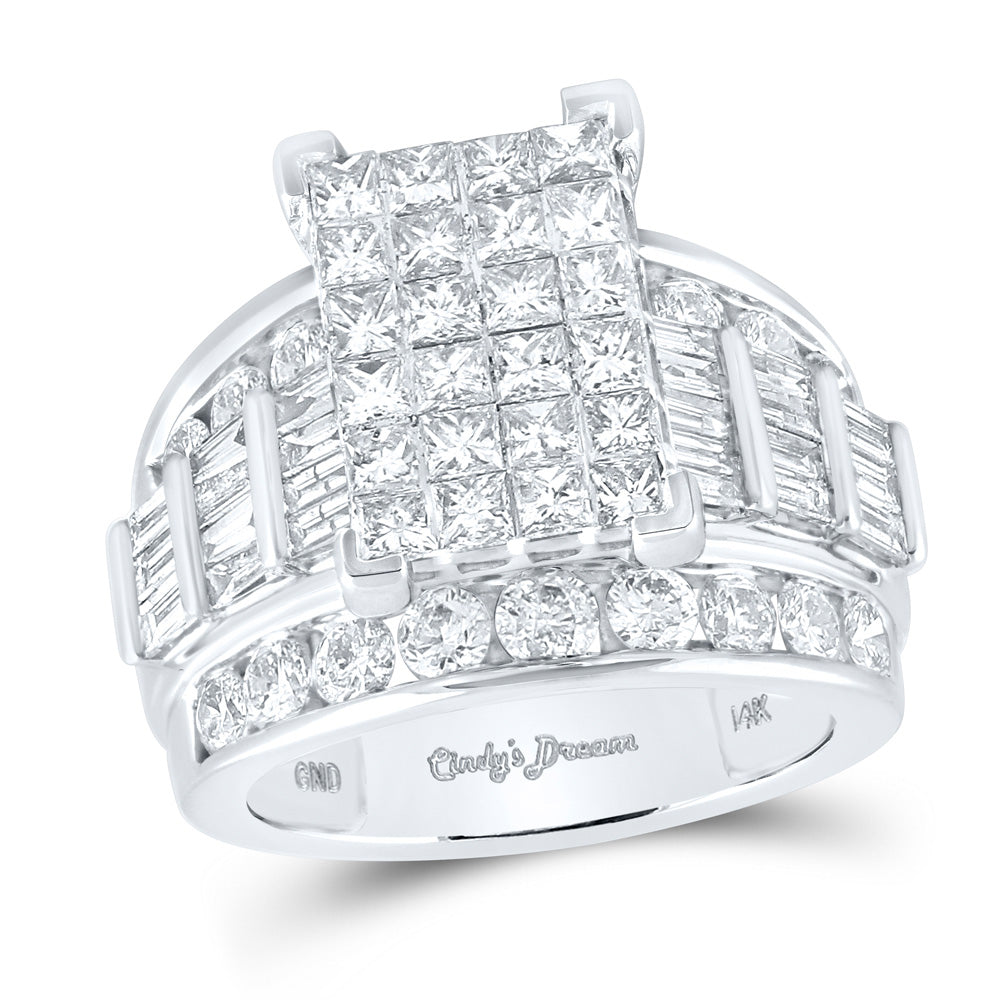 14kt White Gold Princess Diamond Cluster Bridal Wedding Engagement Ring 4 Cttw