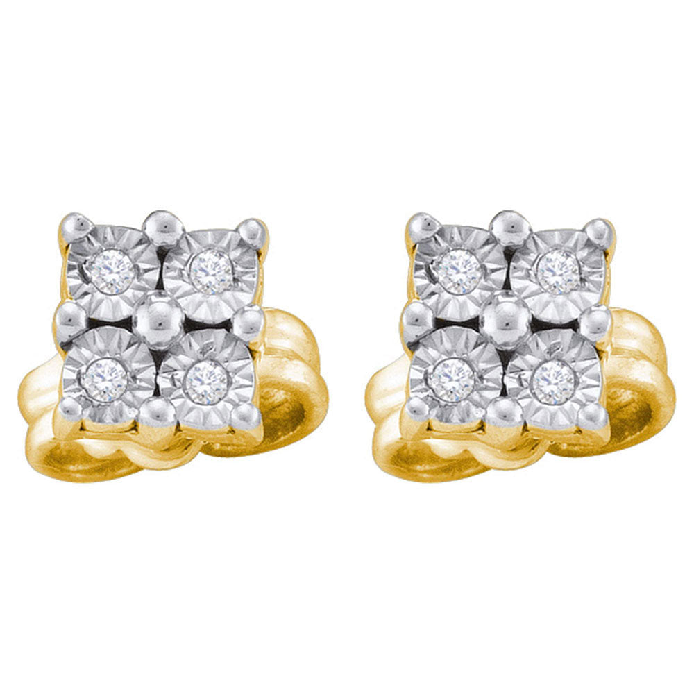 Yellow-tone Sterling Silver Womens Round Diamond Cluster Earrings 1/20 Cttw