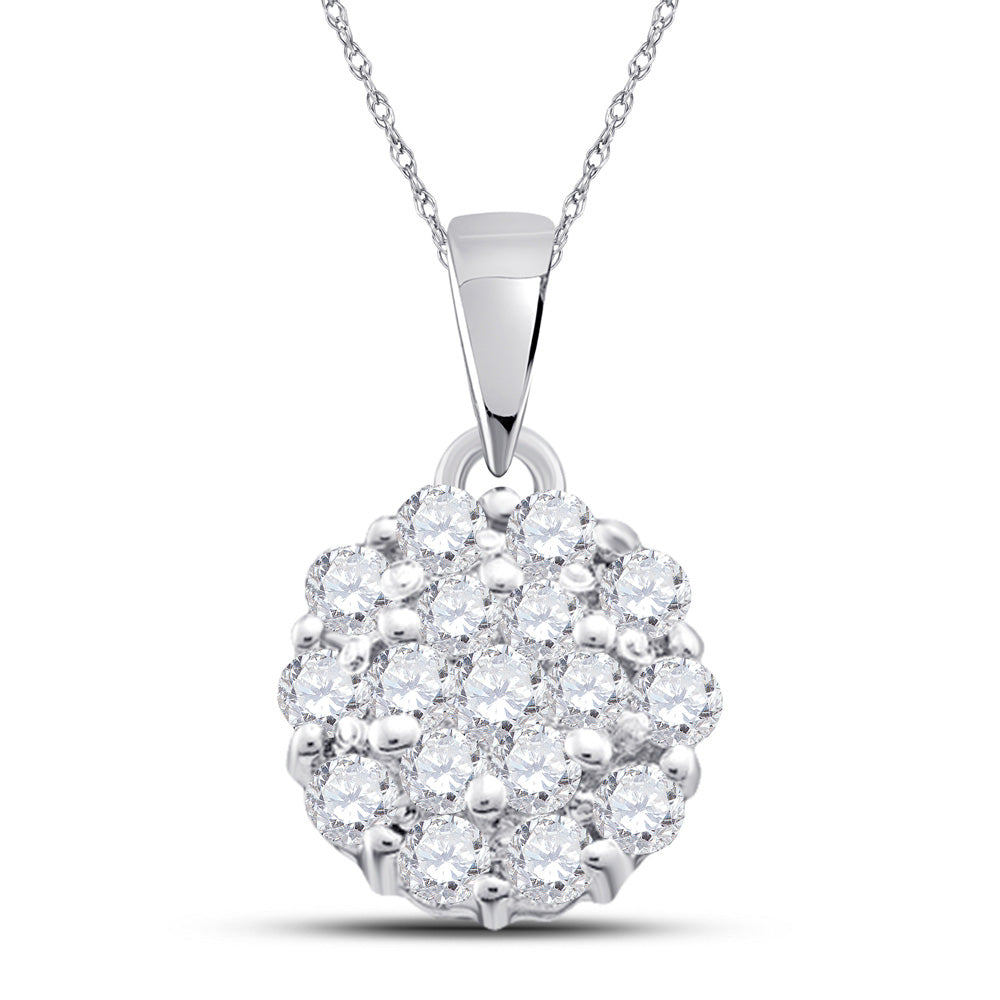 14kt White Gold Womens Round Diamond Flower Cluster Pendant 1/4 Cttw
