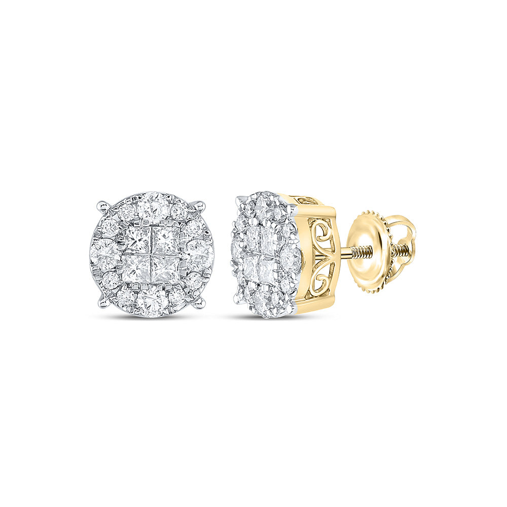 14kt Yellow Gold Womens Princess Round Diamond Cluster Earrings 1-1/2 Cttw
