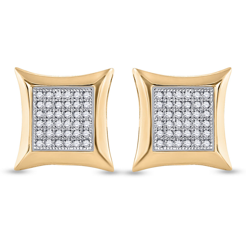 10kt Yellow Gold Womens Round Diamond Square Kite Cluster Earrings 1/5 Cttw