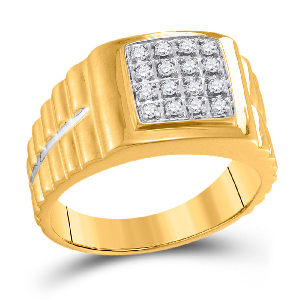 10kt Yellow Gold Mens Round Diamond Square 2-tone Cluster Ring 1/4 Cttw