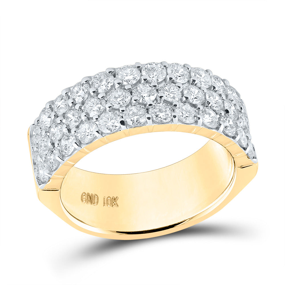 14k Yellow Gold Womens Round Diamond 3-row Wedding Anniversary Band 2 Cttw