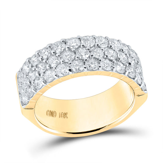 14k Yellow Gold Womens Round Diamond 3-row Wedding Anniversary Band 2 Cttw