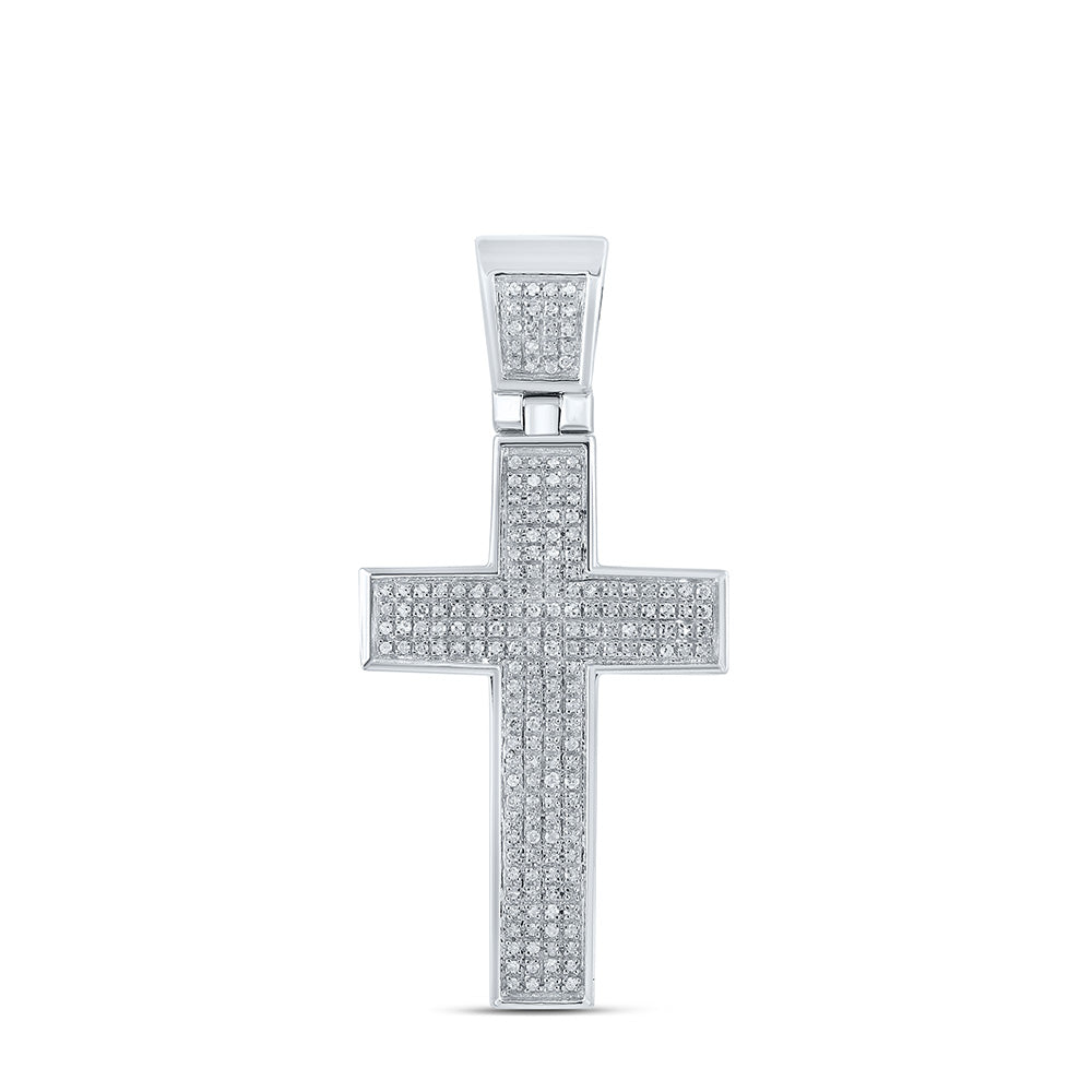 Sterling Silver Mens Round Diamond Cross Charm Pendant 1/2 Cttw