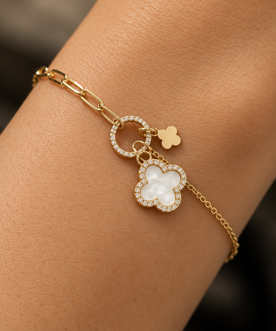 Yellow Gold Clover Charm Bracelet