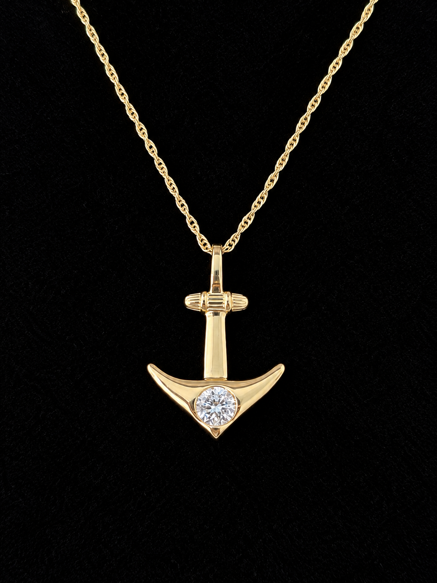 Yellow Gold Lab Anchor Necklace