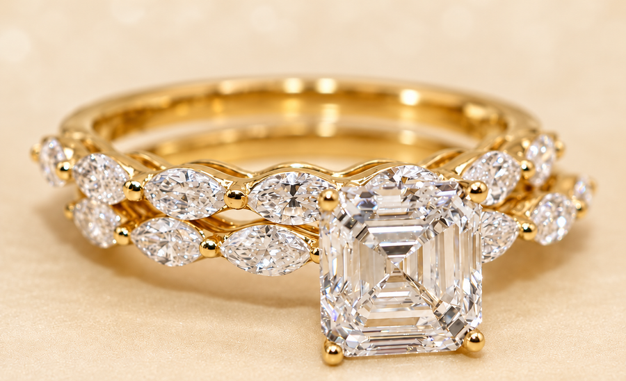 Asscher-Cut Diamond Wedding Set