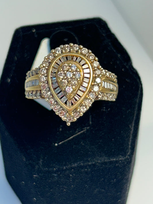 10k Yellow Gold Pear Shaped Diamond Ring 7/8 CTW