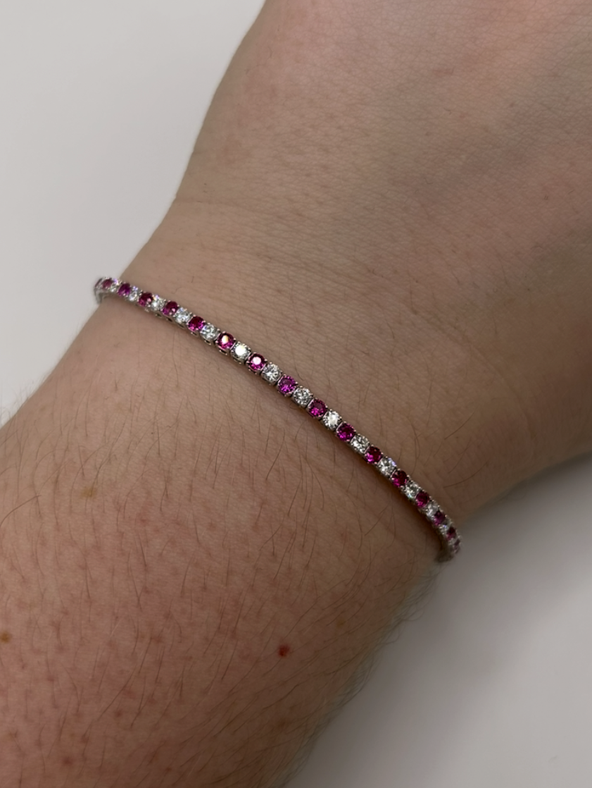 Pink Lab-Gemstone & Lab-Grown Diamond Tennis Bracelet