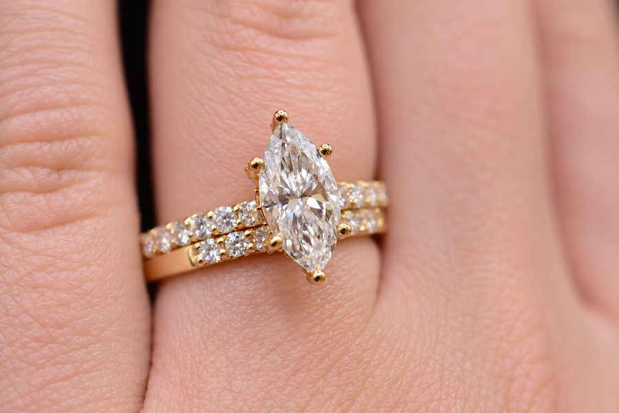 Marquise-Cut Diamond Wedding Band Set