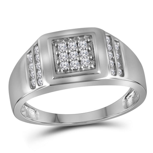 10kt White Gold Mens Round Diamond Square Cluster Ring 1/4 Cttw