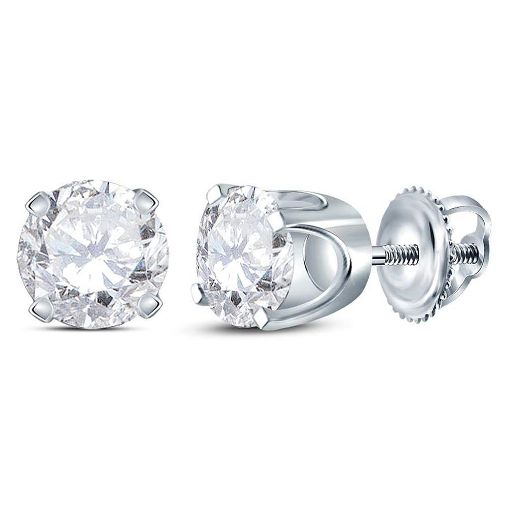 14kt White Gold Womens Round Diamond Solitaire Earrings 1-3/8 Cttw