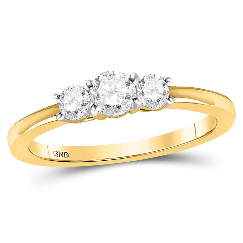 14kt Yellow Gold Round Diamond 3-stone Bridal Wedding Engagement Ring 1/2 Cttw