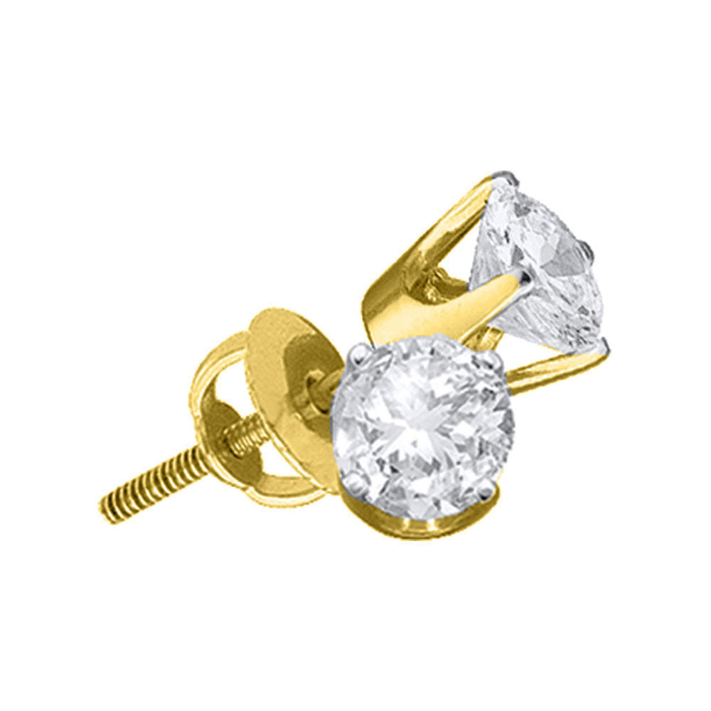 14kt Yellow Gold Unisex Round Diamond Solitaire Stud Earrings 3/4 Cttw