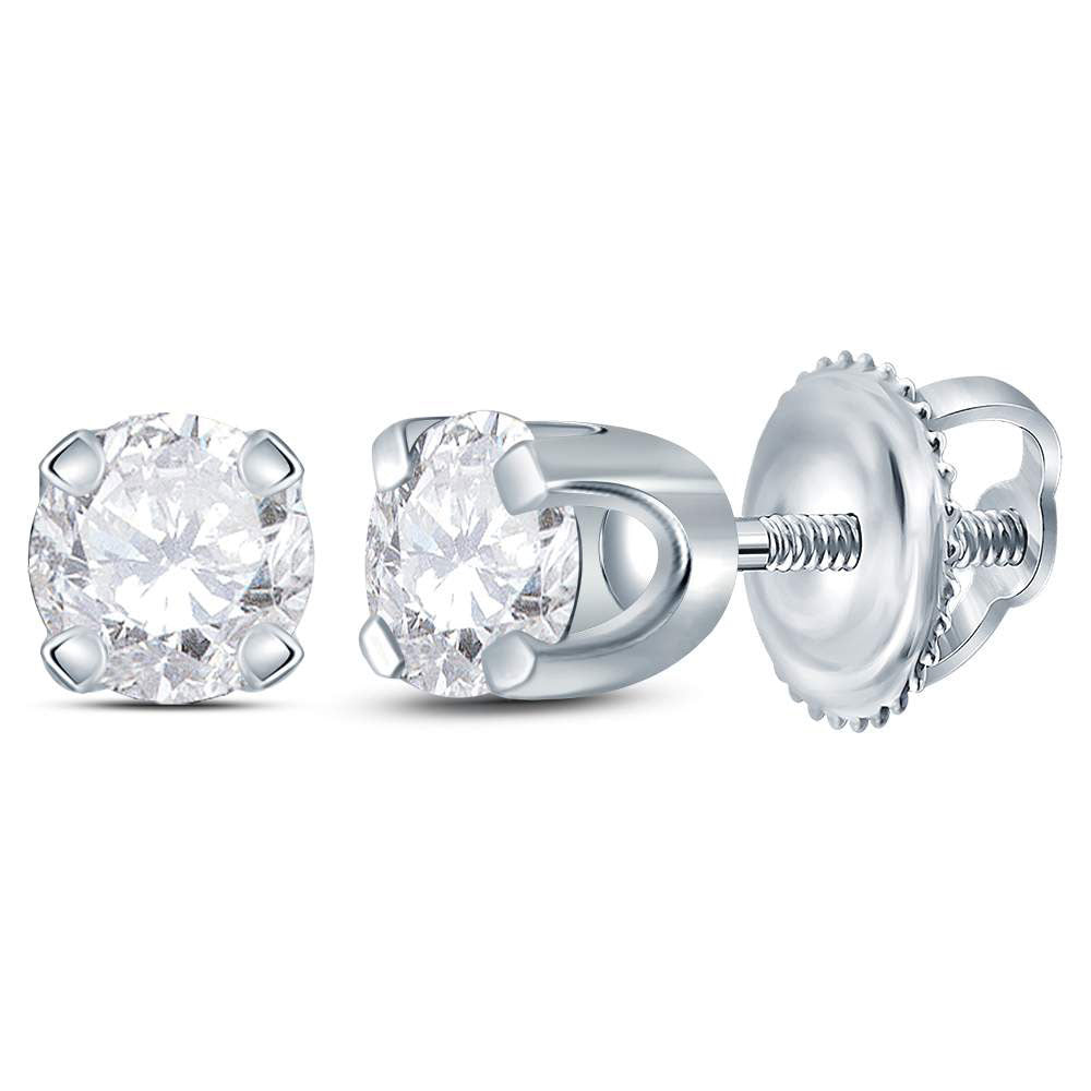 14kt White Gold Womens Round Diamond Solitaire Earrings 1/4 Cttw