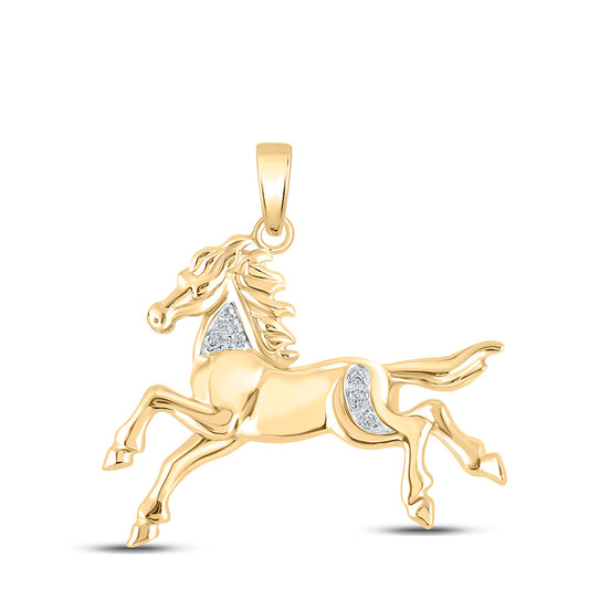 10kt Yellow Gold Womens Round Diamond Horse Pony Animal Pendant 1/20 Cttw