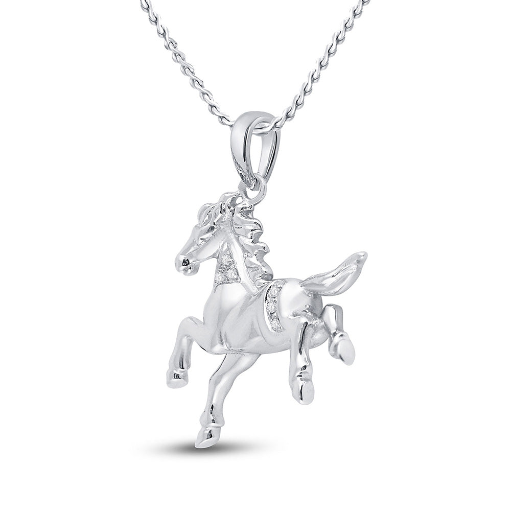 10kt White Gold Womens Round Diamond Horse Pony Animal Pendant 1/20 Cttw
