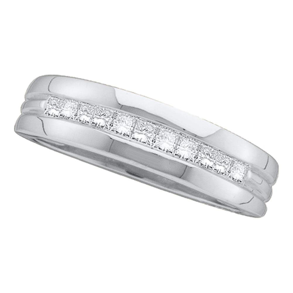 14kt White Gold Mens Princess Diamond Wedding Band Ring 1 Cttw