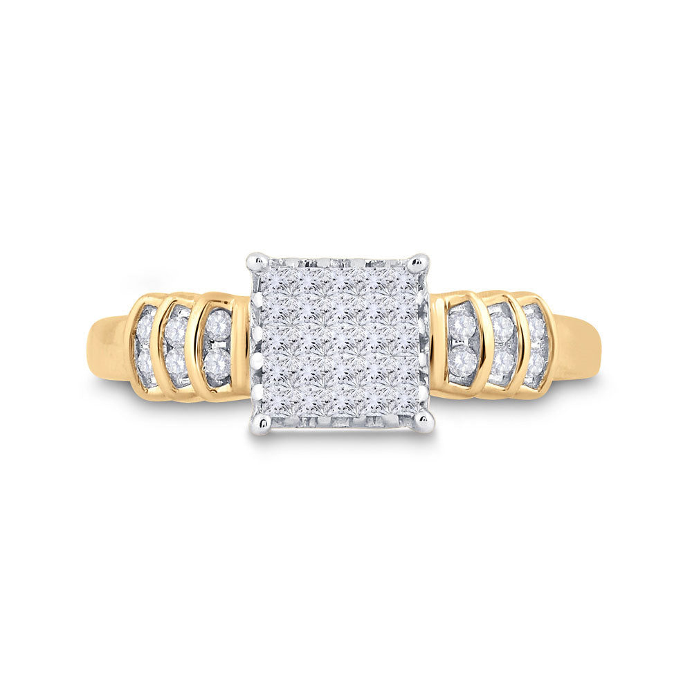 14kt Yellow Gold Womens Princess Diamond Square Cluster Ring 1/3 Cttw