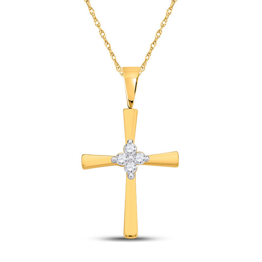 10kt Yellow Gold Womens Round Diamond Cross Pendant 1/20 Cttw