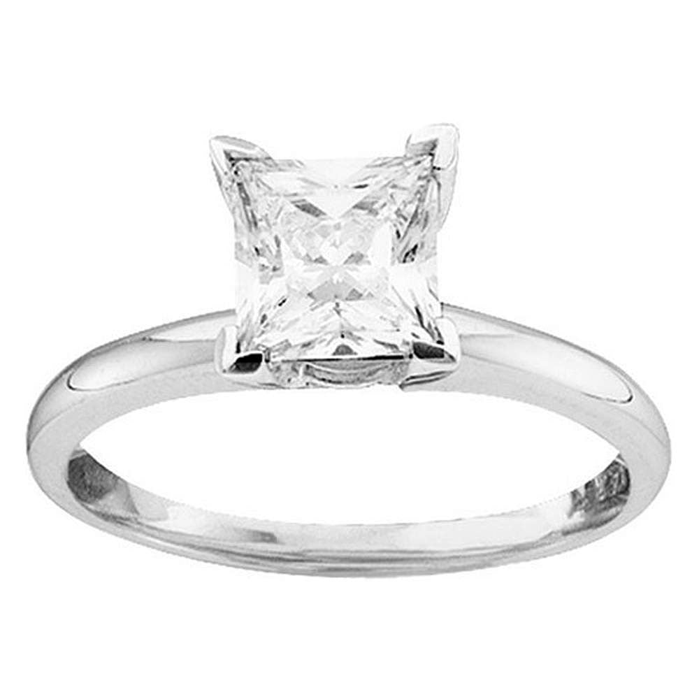 14kt White Gold Womens Princess Diamond Solitaire Bridal Wedding Engagement Ring 3/4 Cttw