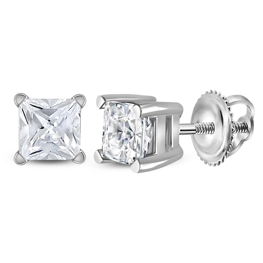 14kt White Gold Womens Princess Diamond Solitaire Earrings 3/4 Cttw