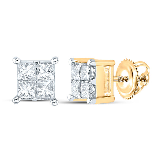 14kt Yellow Gold Womens Princess Diamond Square Earrings 1/2 Cttw