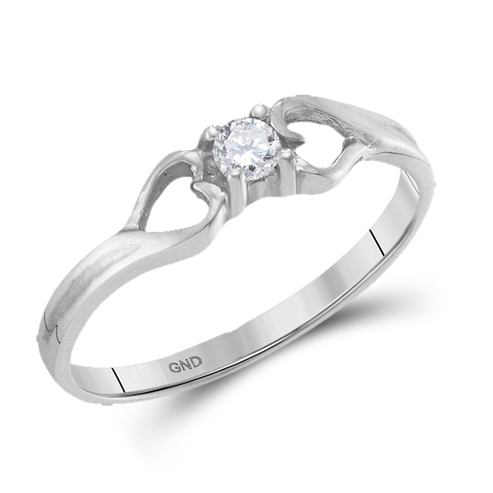 10kt White Gold Womens Round Diamond Solitaire Heart Promise Ring 1/10 Cttw