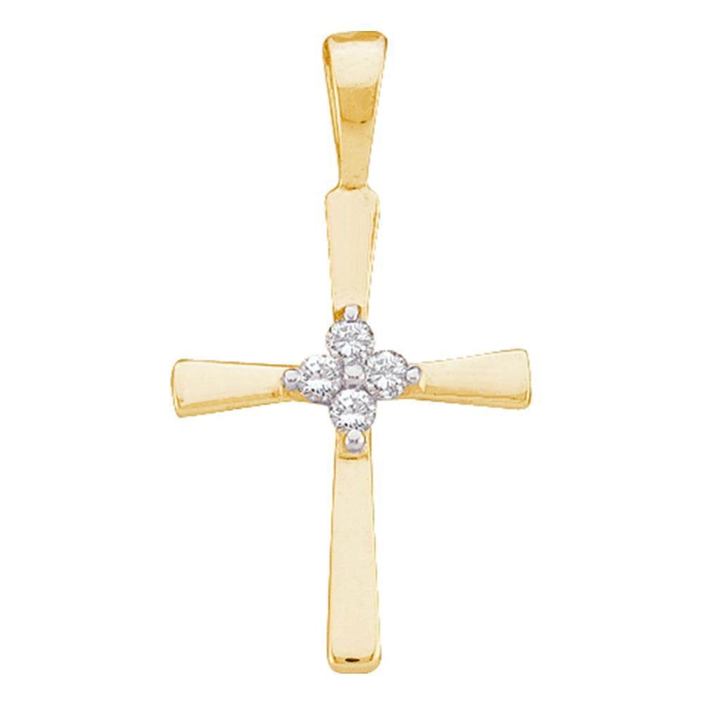 14kt Yellow Gold Womens Round Diamond Cross Pendant 1/20 Cttw