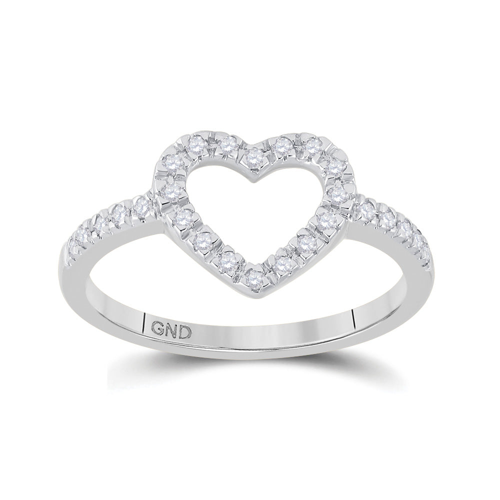 10kt White Gold Womens Round Diamond Heart Ring 1/5 Cttw