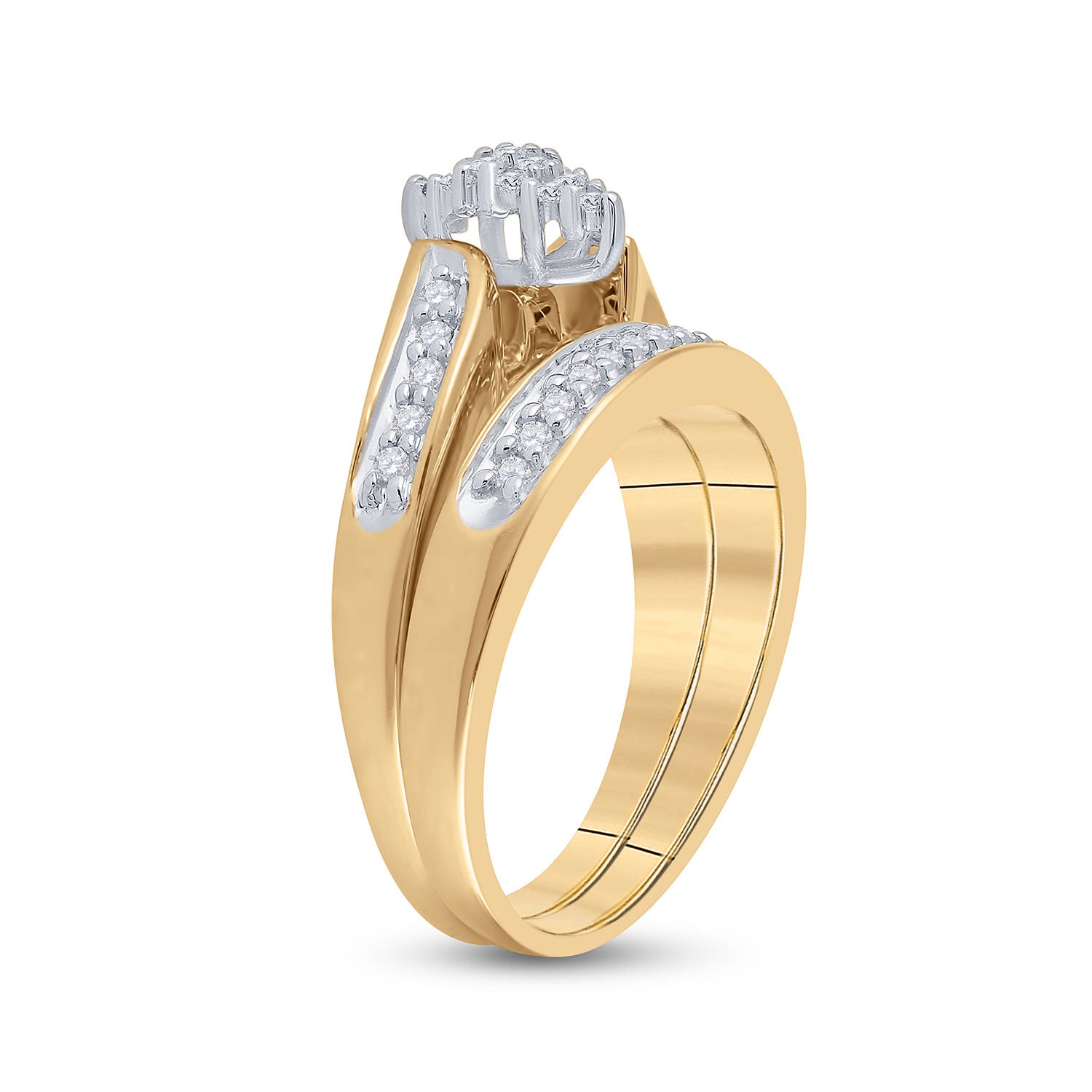 10kt Yellow Gold Round Diamond Bridal Wedding Ring Band Set 1/4 Cttw
