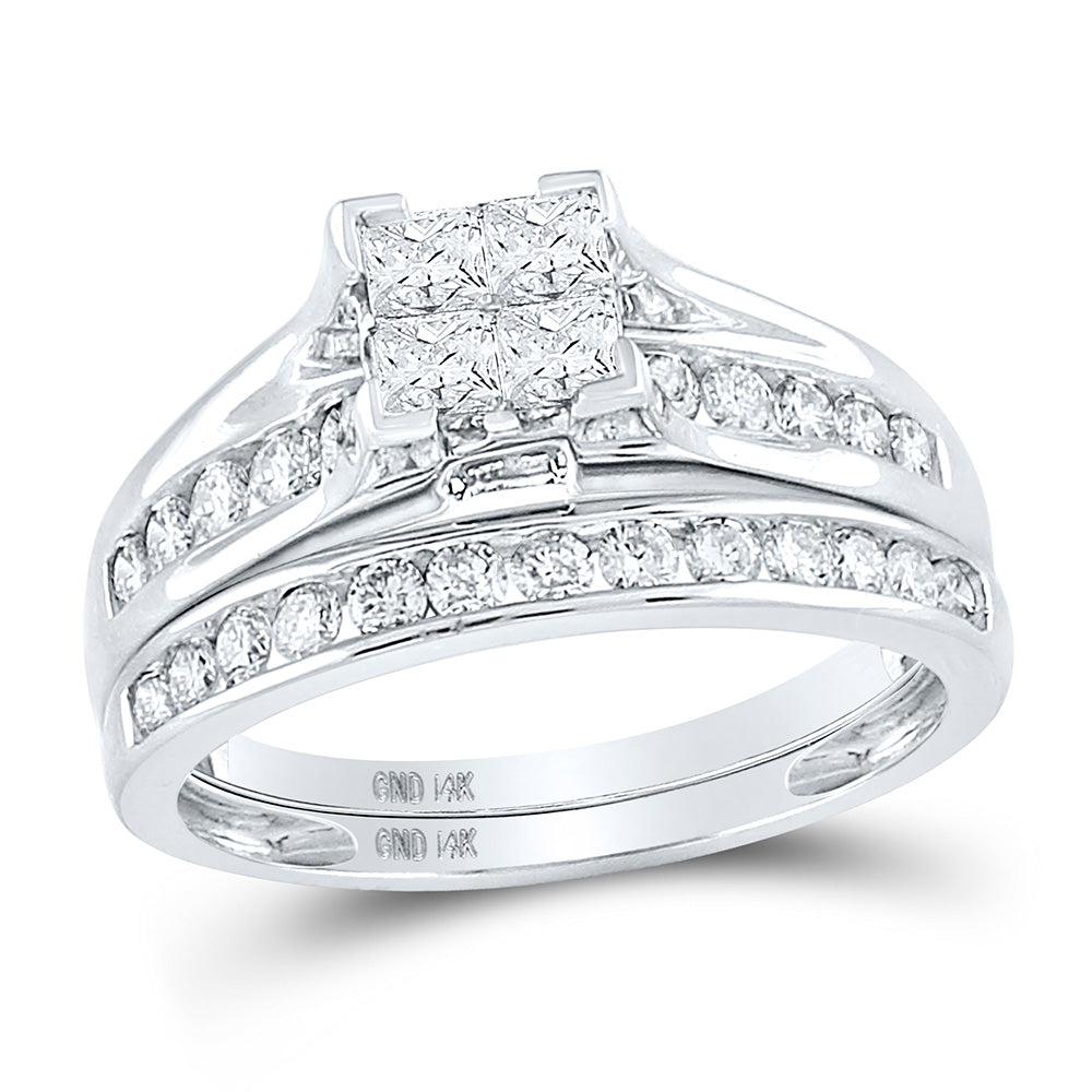 14kt White Gold Princess Diamond Bridal Wedding Ring Band Set 1 Cttw - Size 7