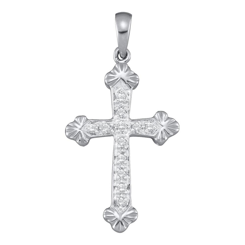 10kt White Gold Womens Round Diamond Cross Religious Pendant 1/6 Cttw