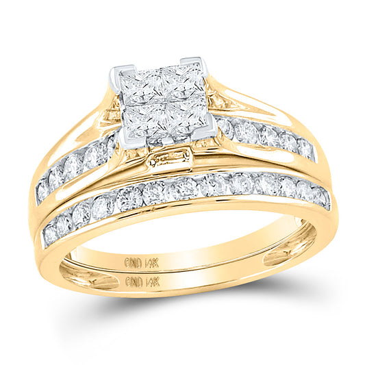 14kt Yellow Gold Princess Diamond Bridal Wedding Ring Band Set 1 Cttw - Size 7