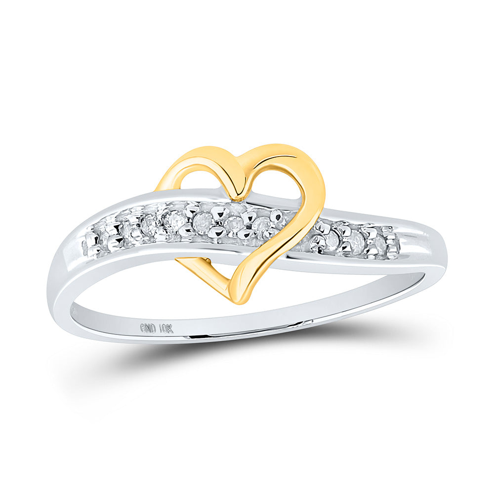 10kt White Gold Womens Round Diamond Heart Ring 1/20 Cttw