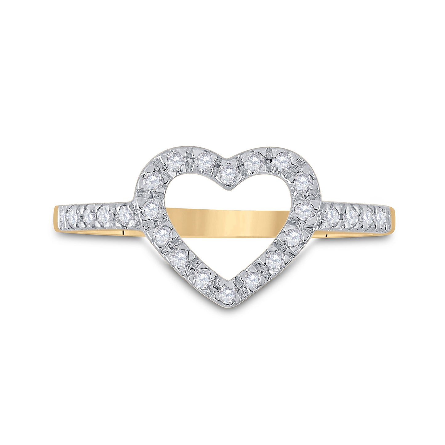10kt Yellow Gold Womens Round Diamond Heart Ring 1/5 Cttw