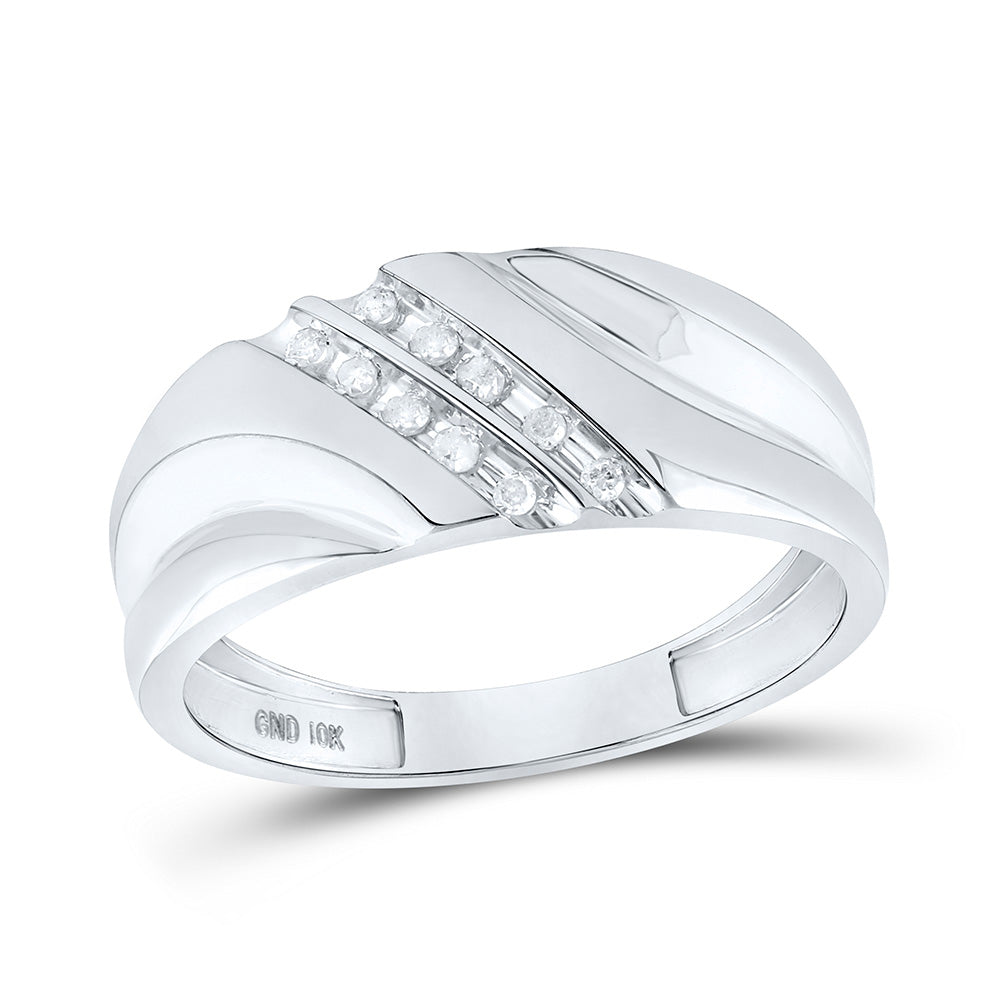 10kt White Gold Mens Round Diamond 2-row Wedding Anniversary Band Ring 1/8 Cttw