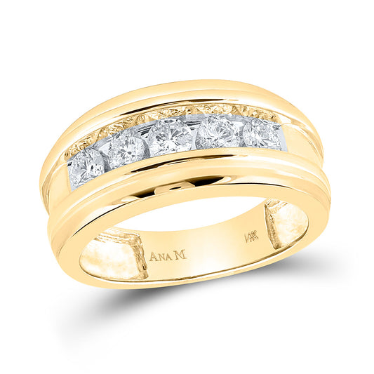 14kt Yellow Gold Mens Round Diamond Wedding Channel Set Band Ring 1 Cttw